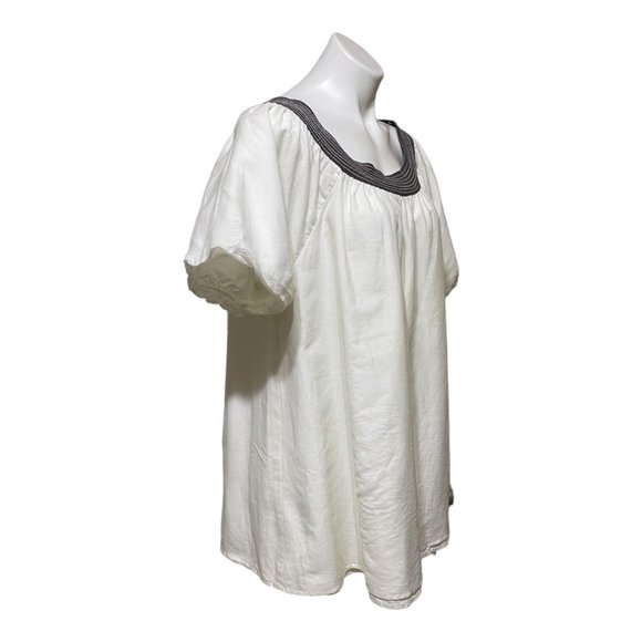 Garnet Hill SZ 16 White Cotton Silk Scoop Neck Grey Neckline Short Sleeve Tunic - Picture 3 of 7